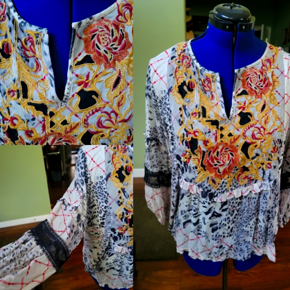 Anthropologie xl print peasant shirt
